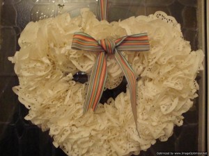 Doilie wreath Heart shaped doilie wreath