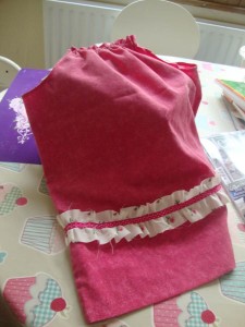 finished pillowcase dress with ruffle trim