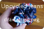 upcycled jeans into drawstring bag
