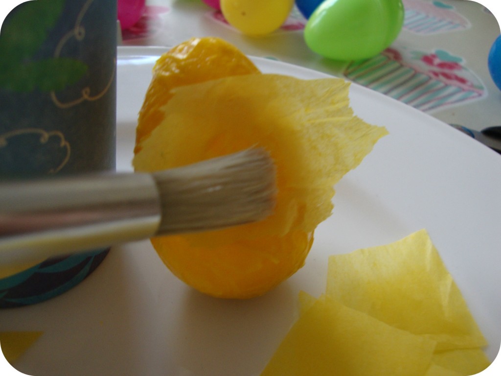 cover egg with papier mache