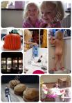 Sunday: both girls were so very excited to meet baby J, a friend's three-week-old daughter. They both sat so beautifully and held her carefully with utter delight on their faces, and were utterly devastated to leave her when we had to head off to a birthday party. But they had a super time there too, playing Hook-a-Duck, eating scones and Dimples finally learned to scoot. 
Monday: Dimples and I had some project time whilst big sister was in school, then she saw the polystyrene box left from our Forman and Field delivery (thanks to Utterly Scrummy) and before you know it there were little white beads all over the house as she created her winter wonderland.
Tuesday: more autumn-related activities with Dimples after an exciting trip to the supermarket. The fact that she was exhausted made it no easier for me to leave to go to Beaufort House, sadly. Despite Daddy being in charge, both Girls burst into tears and clung to my legs begging me not to leave. I really enjoyed the cocktails when I got there!
Wednesday: dropping both girls at school didn't go swimmingly, not least because I was a tad sleep-deprived. And I went out again, this time leaving The Girls with Granny M, to a craft event in Camden.
Thursday: LBG didn't cry at all at drop-off, a miracle in our house, and I had no-one to tell! I went for a walk with Lady S with whom I am doing the Shine walk next Saturday. Whilst we had lunch after, we made plans to get to Battersea. Then I scooped up my school-girls and took them dress-shopping before meeting The Godlings for tea in Bromley. It was a non-stop kind-of day.
Friday: despite high levels of exhaustion, I still felt the need to 'do' the local charity shops and came home with a few (dozen) bargains which will make future projects. I collected LBg and Dimples from Ballet and we stayed up waiting for Daddy, who unfortunately had to work late, whilst we talked excitedly about Baby Leo- the latest member of our family.
Saturday: DH took us all out for lunch at a lovely pub in Seveoaks after we visited Walthamstow Hall Open Day. There wasn't much time after that for LBg to get changed for a birthday party at a local soft-play centre which ended badly for us when LBG suffered severe bruising after an 'incident' and actually fainted whilst crying. My week finally caught up with me when I fell asleep on the end of her bed whilst waiting for my babies to go to sleep.