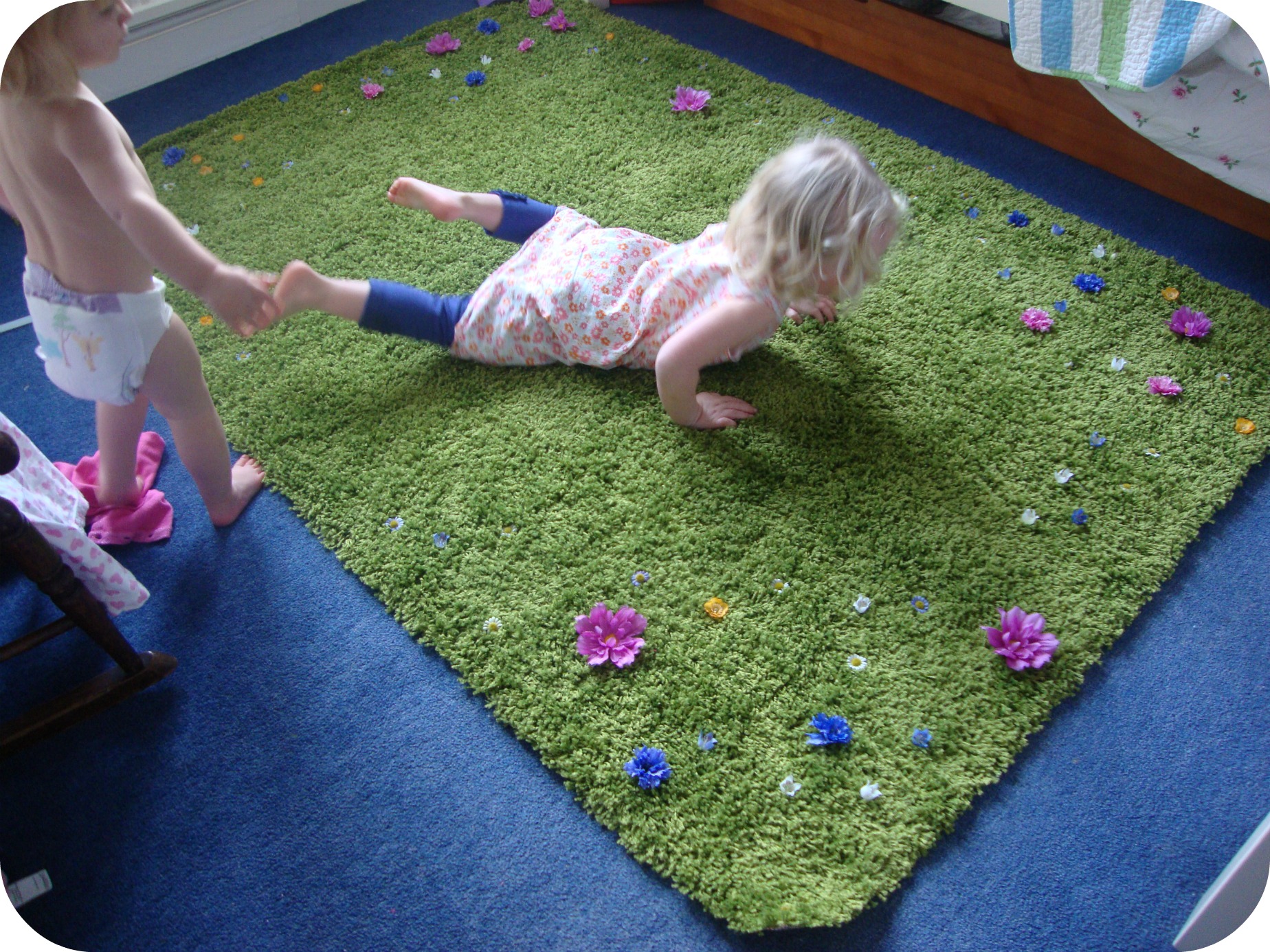 Ikea rug into flower meadow for butterfly themed room