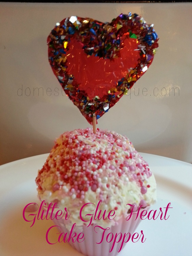 glitter glue heart cake topper